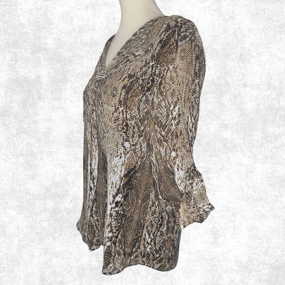 Calvin Klein Snakeskin Blouse – Size L – Animal Print Tie-Neck Top - Picture 4 of 6